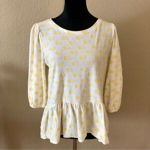 LOFT Yellow Polka Dot Peplum Top size M